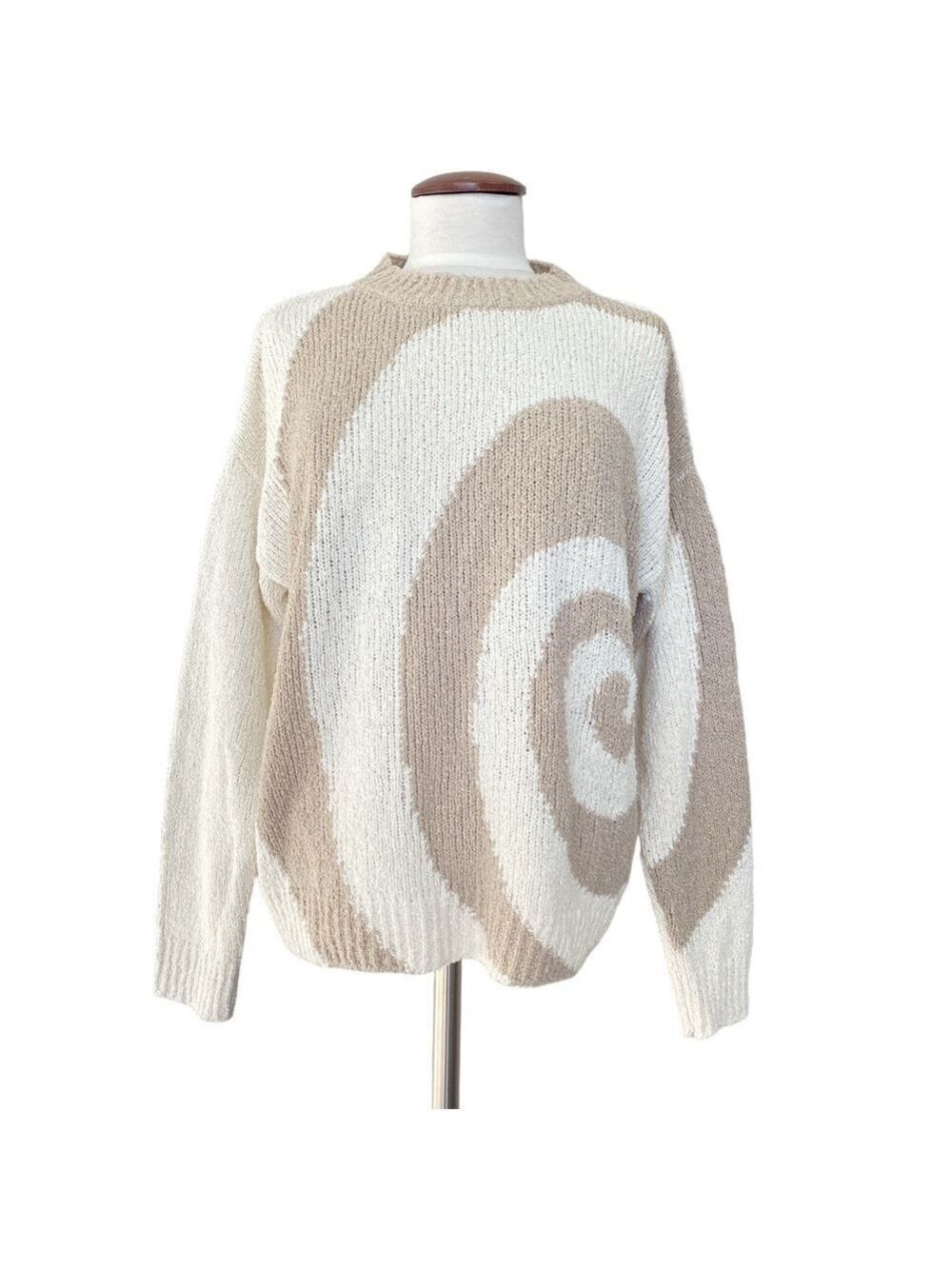Oui Stone and Cream Swirl Knit Sweater Sz 8